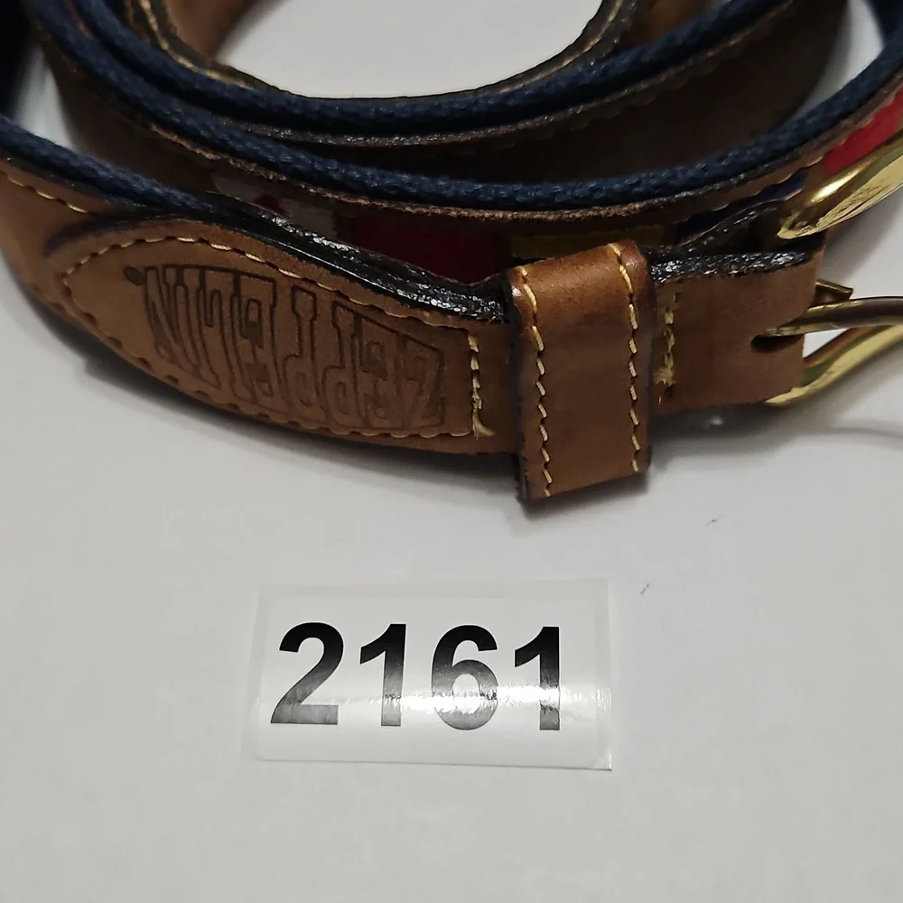 Zeppelin Brown Leather & Blue Belt with Nautical Flags Brass Buckle Size 44